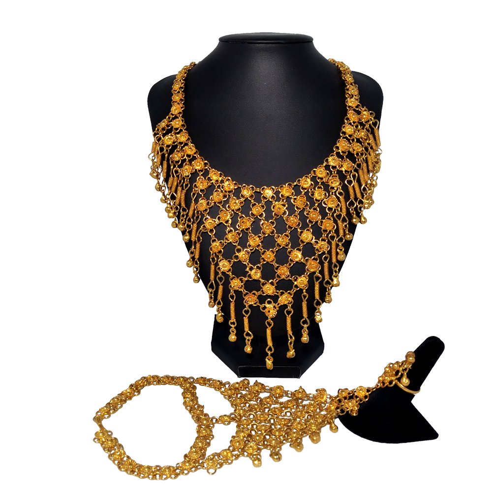 ORNATE INDIAN GILDED BIB NECKLACE AND ANKLET OR BRACELET (1 of 3)