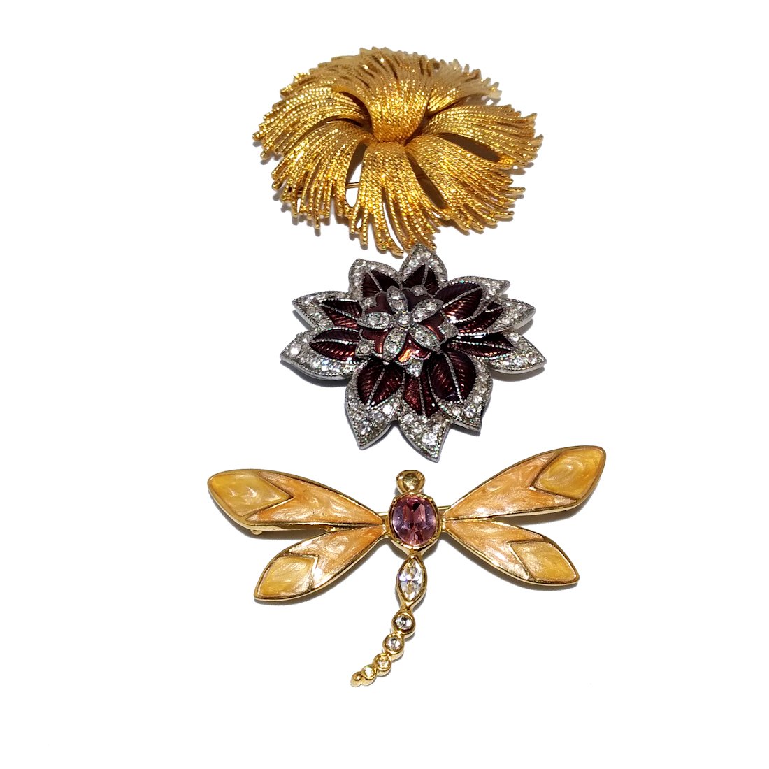 3 VINTAGE SIGNED COSTUME JEWELRY BROOCHES KJL FOR AVON AND MONET (1 of 3)