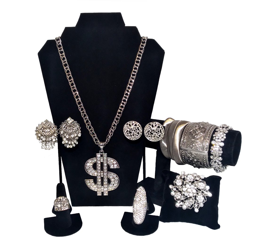 A LOT OF SILVER TONE + RHINESTONE COSTUME JEWELRY (1 of 3)