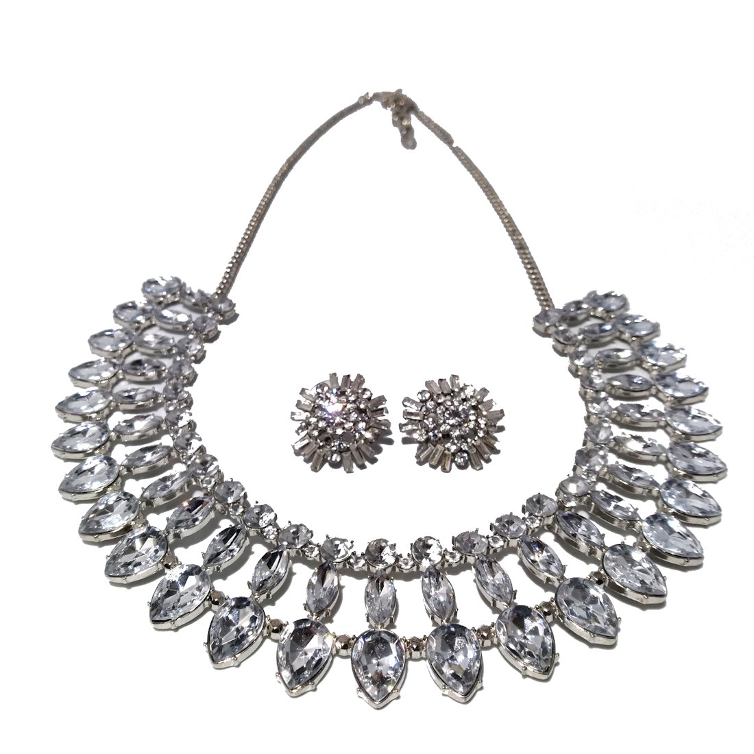 BRILLIANT BIB NECKLACE OF LARGE RHINESTONES,  EARRINGS NY&C (1 of 2)