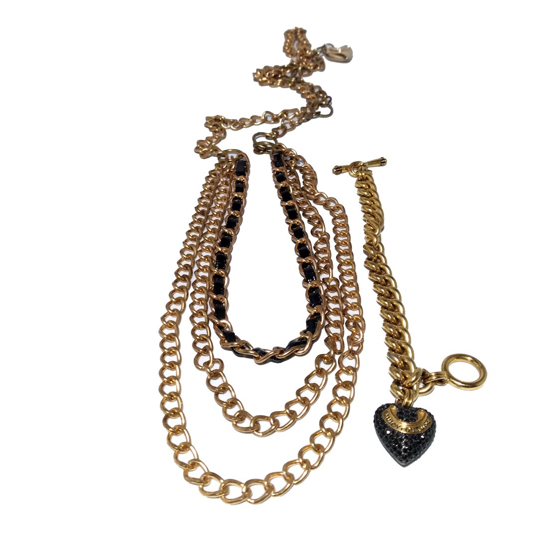 A MAGNIFICENT LOT BELT + BRACELET BY JUICY COUTURE COSTUME JEWELRY: This lot including a lovely belt and a matching bracelet both signed Juicy Couture. Size: Belt - 42" and Bracelet - 7.5" length. WE COMBINE SHIPPING.