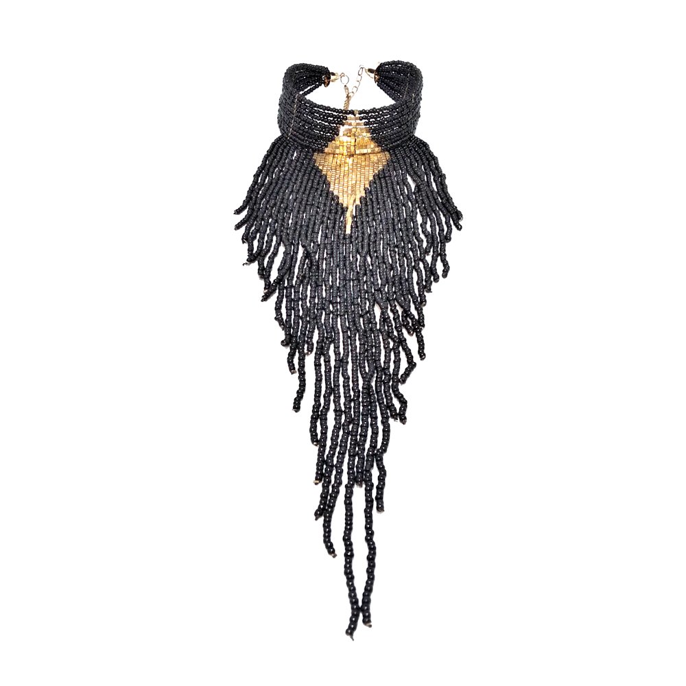 AN IMPRESSIVE BEADED BIB NECKLACE BLACK, GOLD (1 of 3)