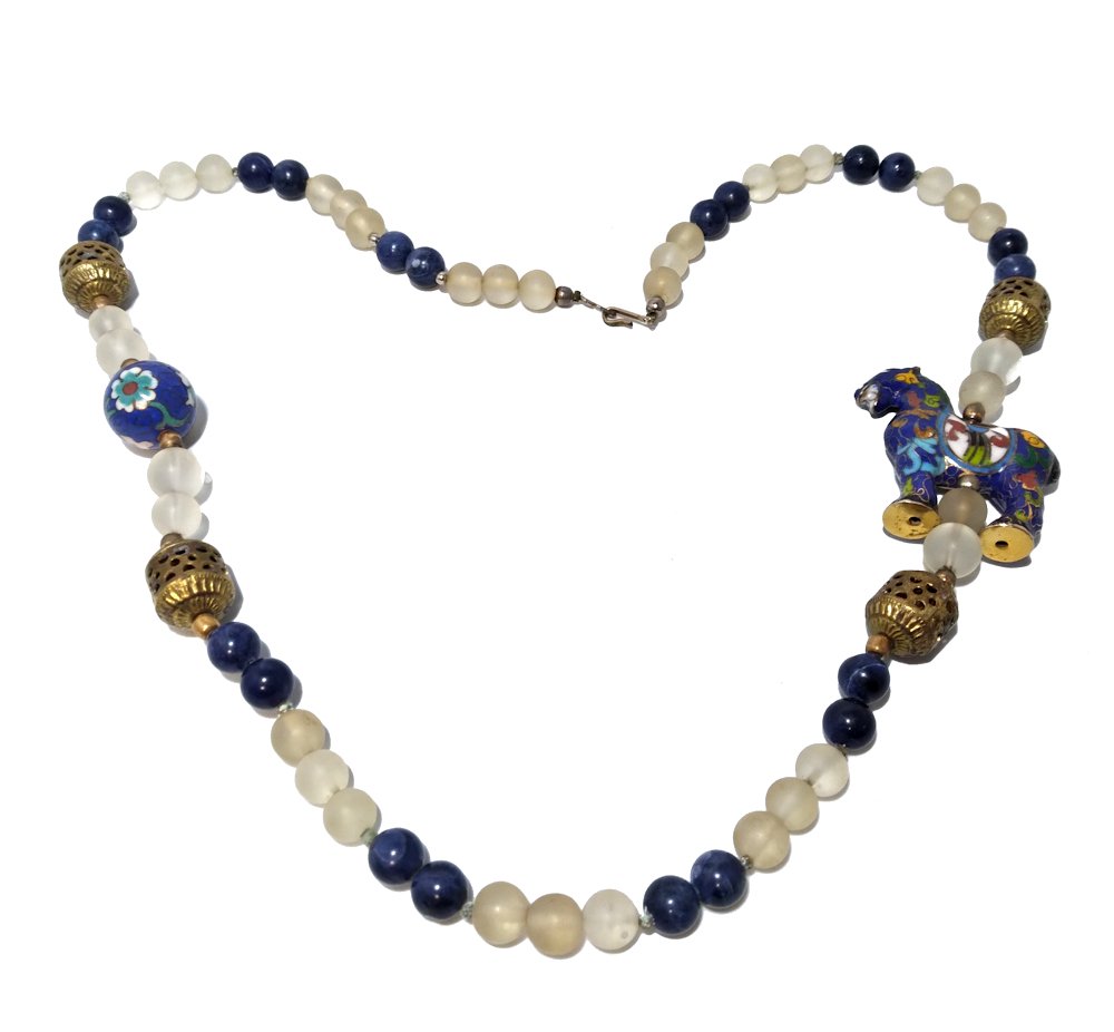 CHINESE CLOISONNE NECKLACE LAPIS LAZULI, HORSE PENDANT: THE NECKLACE IS 29" LONG. WE COMBINE SHIPPING.