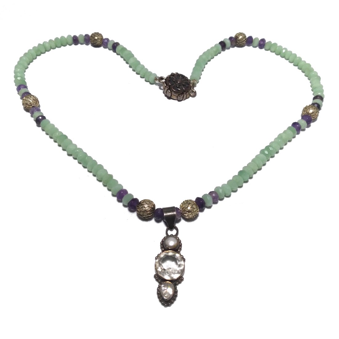 NECKLACE AMETHYST AMAZONITE SILVER PENDANT (1 of 5)