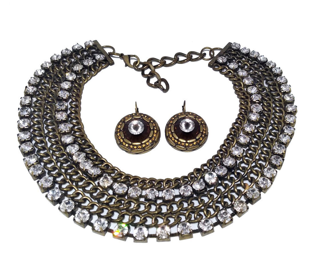 A SUPERB DESIGNER RHINESTONE BIB NECKLACE, EARRINGS (1 of 4)