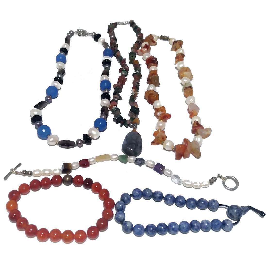 NATURAL JEWELRY LOT CARNELIAN, AGATES, PEARLS, QUARTZ, ONYX (1 of 3)