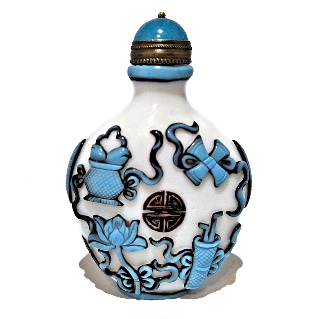 SNUFF BOTTLE IMMORTALS CARVED PEKING GLASS (1 of 6)