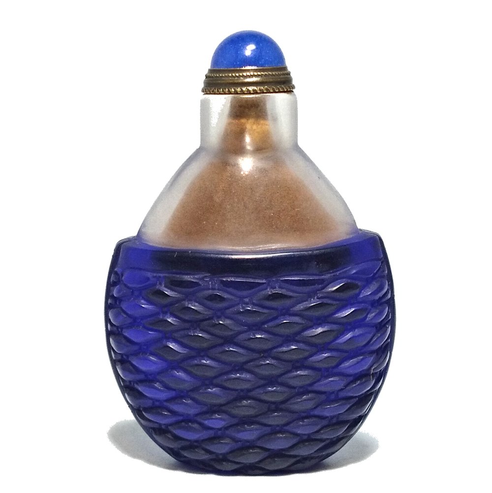 SNUFF BOTTLE BASKET WEAVE PATTERN BLUE PEKING GLASS (1 of 7)