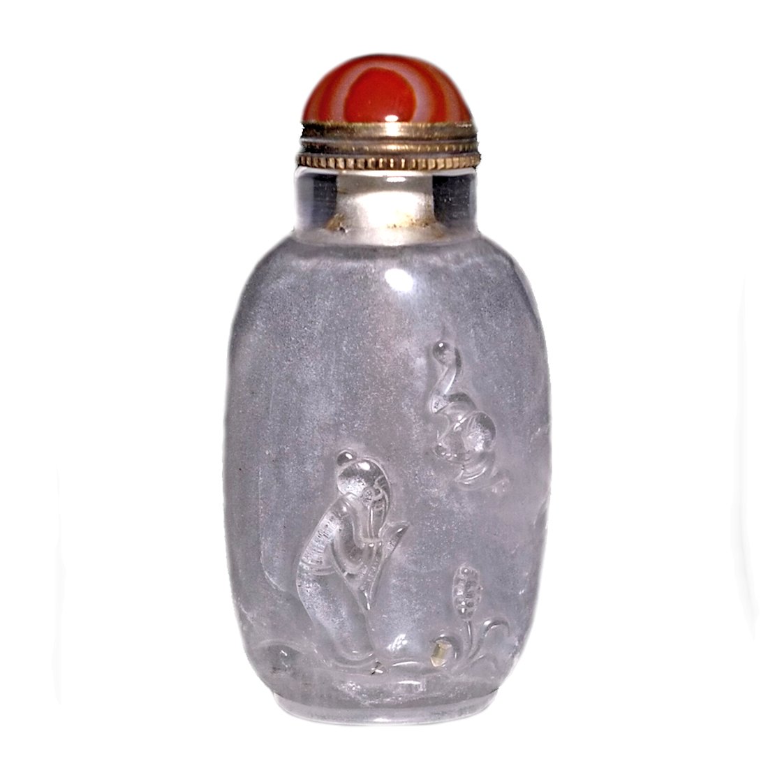 SUPERB ROCK CRYSTAL SNUFF BOTTLE, CHINESE, CARVED, ELEDER, BAT (1 of 6)