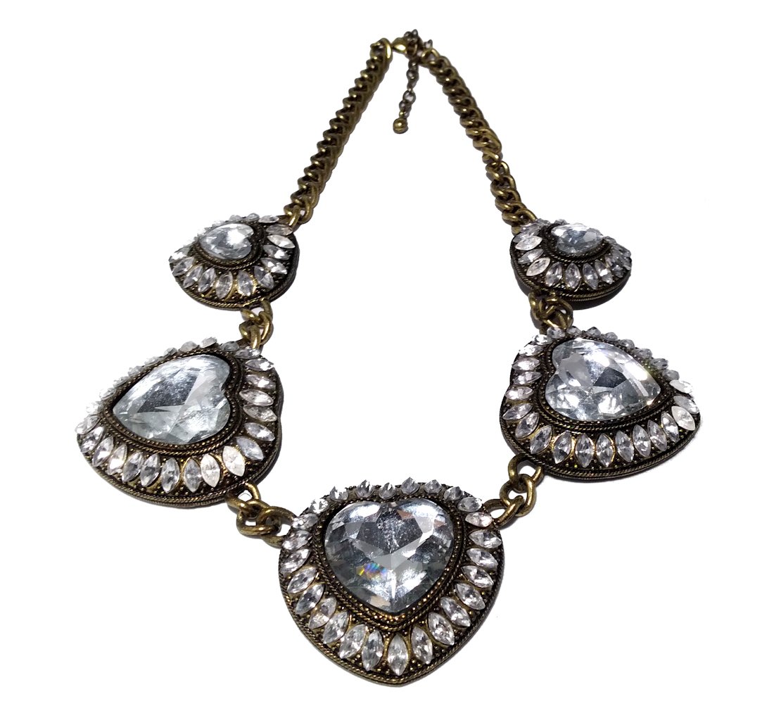 STUNNING STATEMENT NECKLACE,COSTUME JEWELRY LOT, RHINESTONES: THIS LOT CONSISTS OF A STUNNING, STATEMENT NECKLACE. IT IS VERY IMPRESSIVE WITH LARGE CENTER STONES. LENGTH 18-20". WE COMBINE SHIPPING.