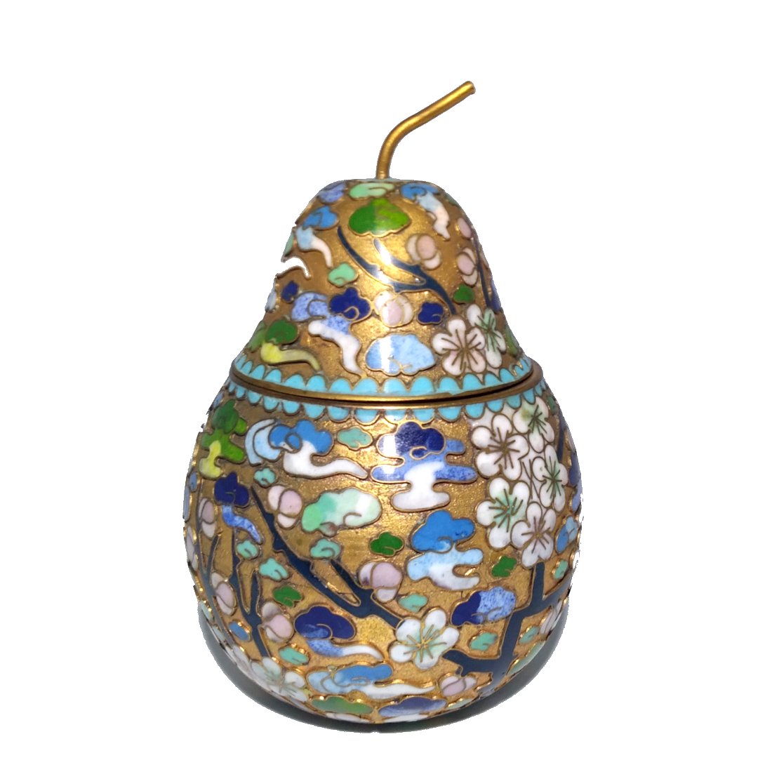 A CHINESE BRONZE BOX PEAR SHAPED OPEN WORK CLOISONNE (1 of 6)