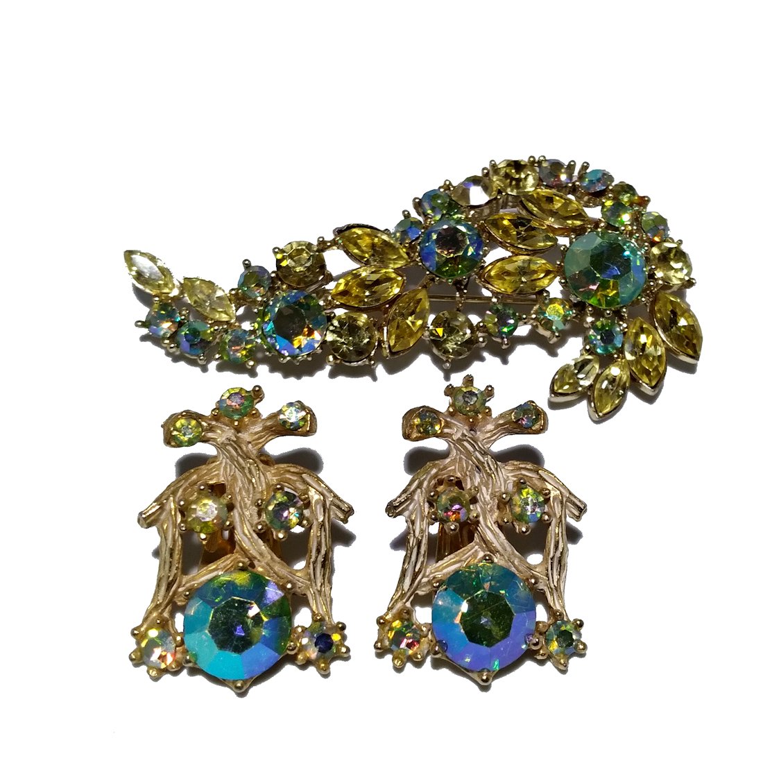 SUPERB VINTAGE RHINESTONE LOT BROOCH, EARRINGS COSTUME JEWELRY (1 of 3)