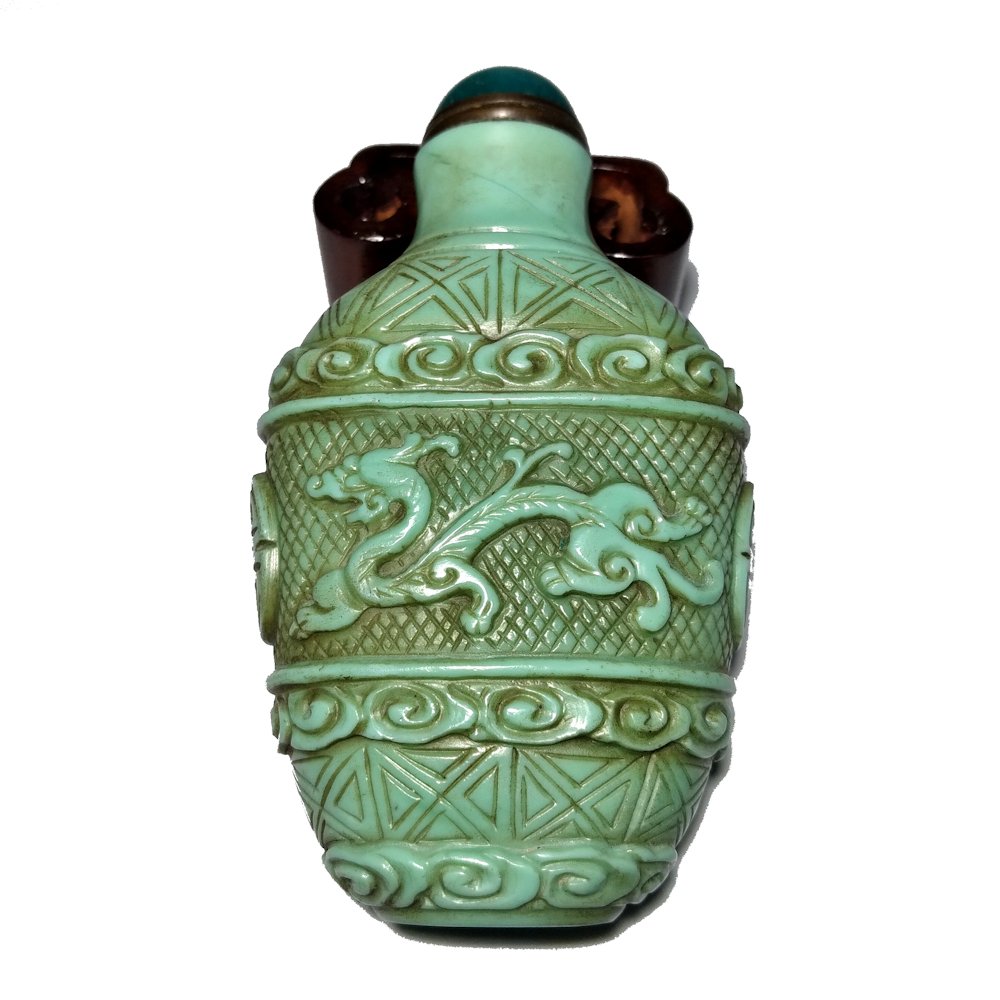 SNUFF BOTTLE DRAGON FINE CARVED GLASS (1 of 8)