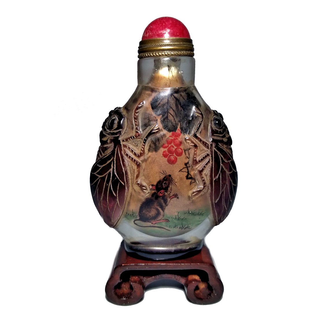A WONDERFUL SNUFF BOTTLE  INSIDE PAINTED  CARVED CICADA  MOUSE (1 of 10)