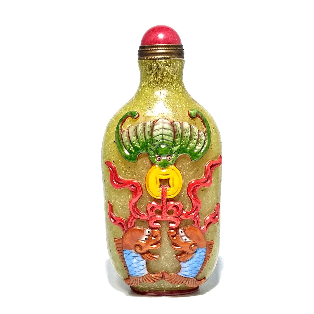 PEKING GLASS ENAMEL CHINESE SNUFF BOTTLE WHIMSICAL BATS COINS (1 of 6)