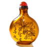 BEAUTIFUL AMBER GLASS SNUFF BOTTLE POEM FLOWER TREE BAM BIRD