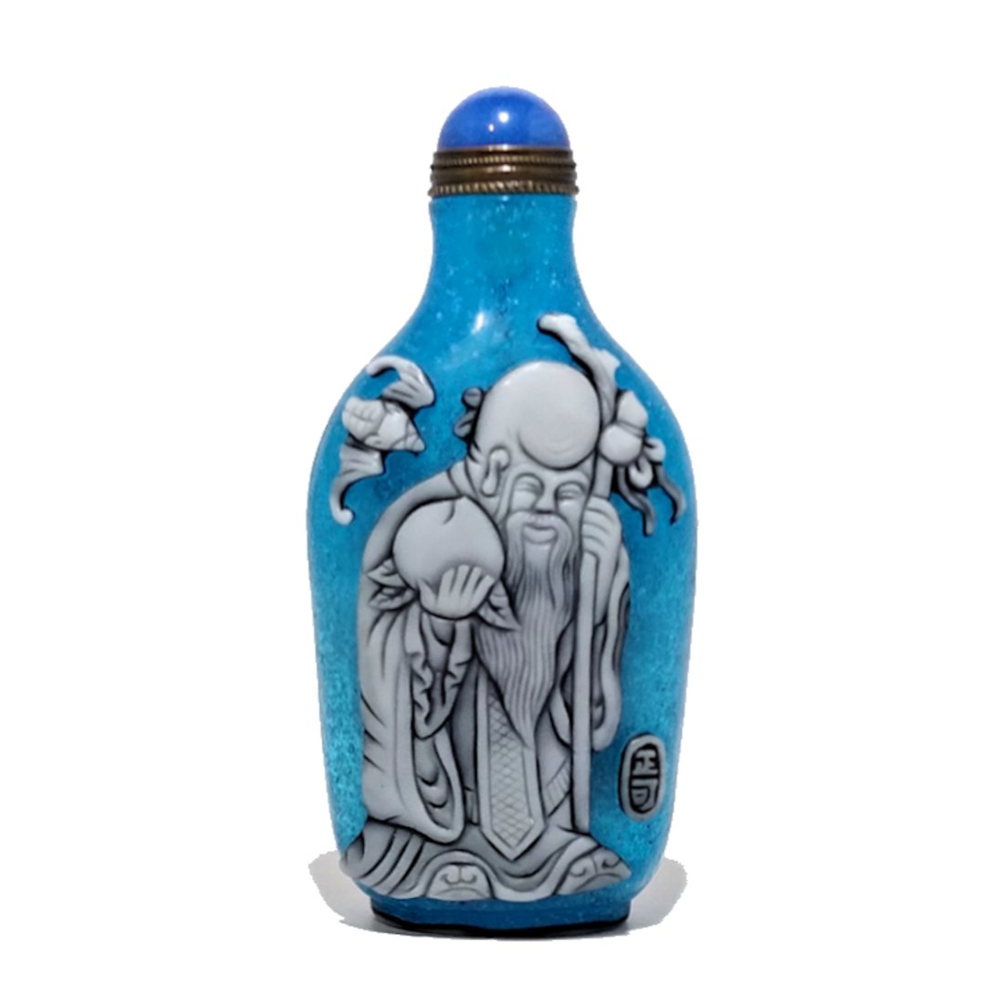 SUPERB PEKING GLASS SNUFF BOTTLE ZHONGLI QUAN AND SHOULAO (1 of 6)