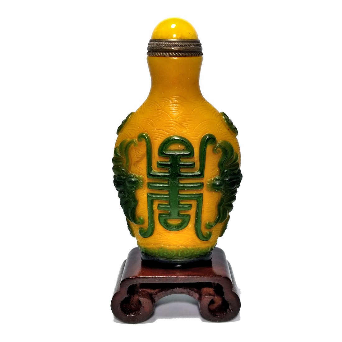 STUNNING PEKING GLASS CHINESE SNUFF BOTTLE SHOU AND BATS (1 of 7)