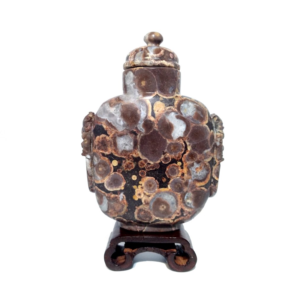 VERY FINE CHINESE  LARGE PUDDINGSTONE CARVED SNUFF BOTTLE (1 of 7)