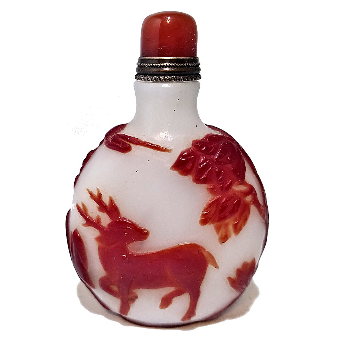 FINE ANTIQUE CHINESE PEKING GLASS SNUFF BOTTLE DEER (1 of 6)