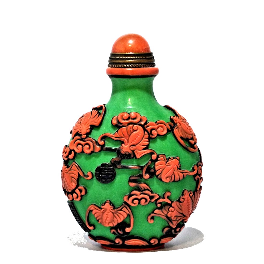 LOVELYCHINESE  PEKING GLASS SNUFF BOTTLE BATS SIGNED QIANLONG SEAL (1 of 6)