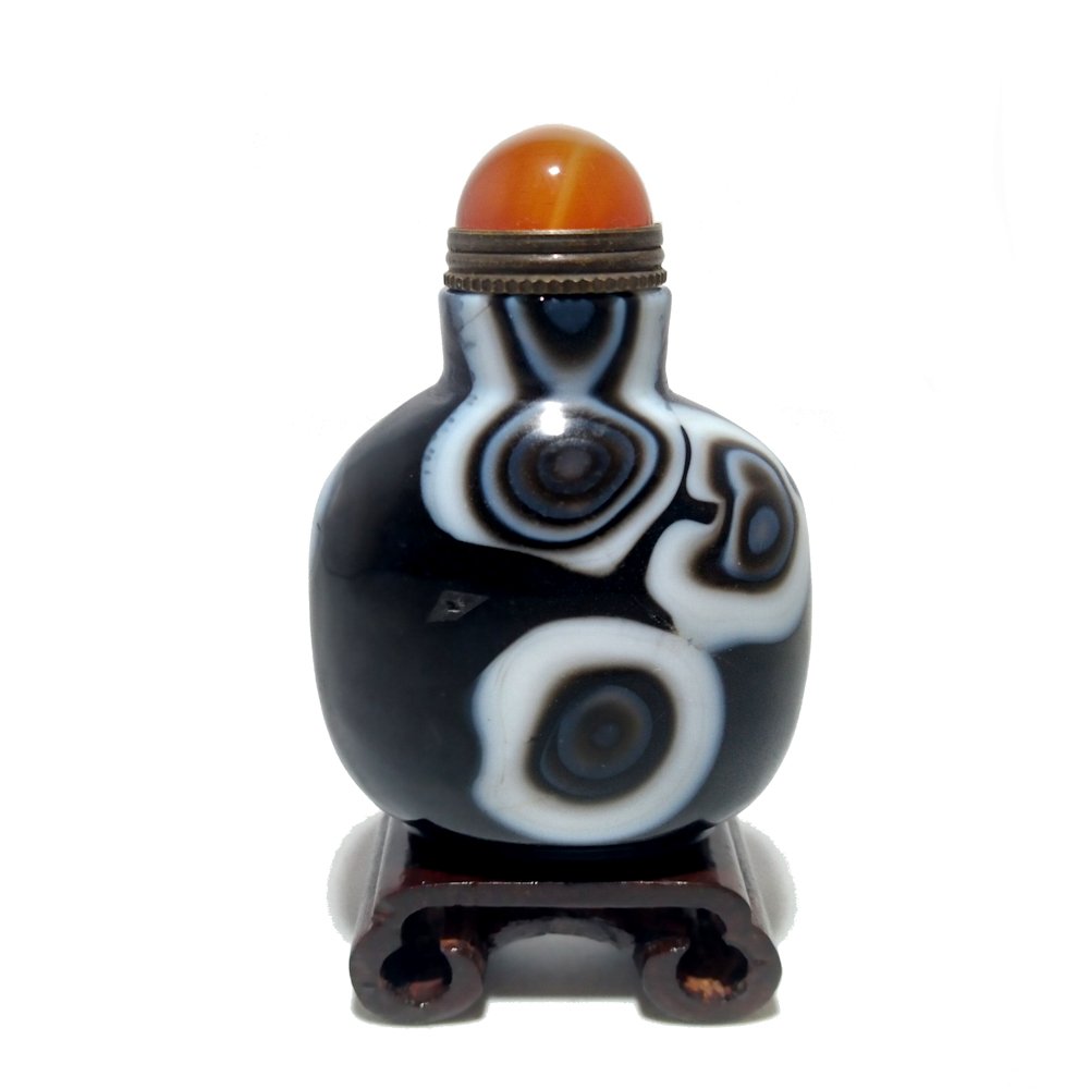 VERY FINE CARVED CHINESE BANDED AGATE SNUFF BOTTLE 5 NATURAL EYES (1 of 9)