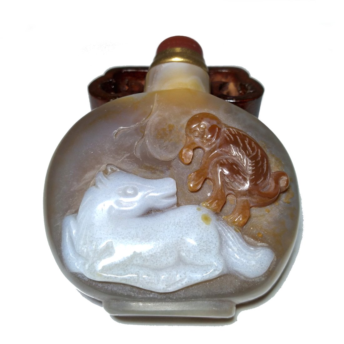 A FINE CHINESE CARVED AGATE SNUFF BOTTLE HORSE MONKEY (1 of 10)