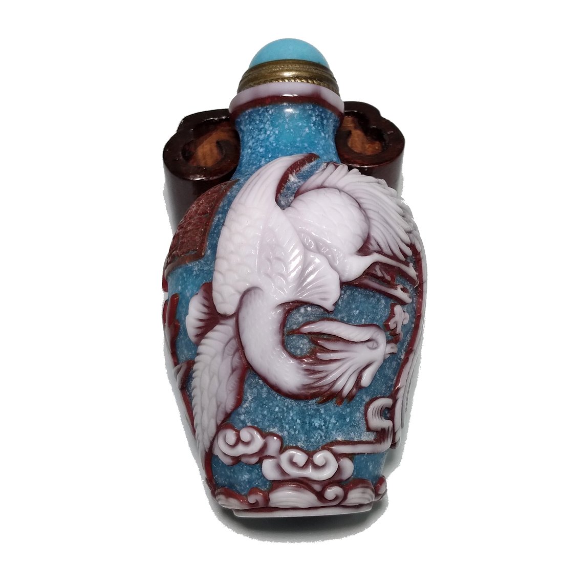 FANTASTIC CHINESE CARVED GLASS SNUFF BOTTLE PHOENIX QIANLONG SEAL (1 of 7)
