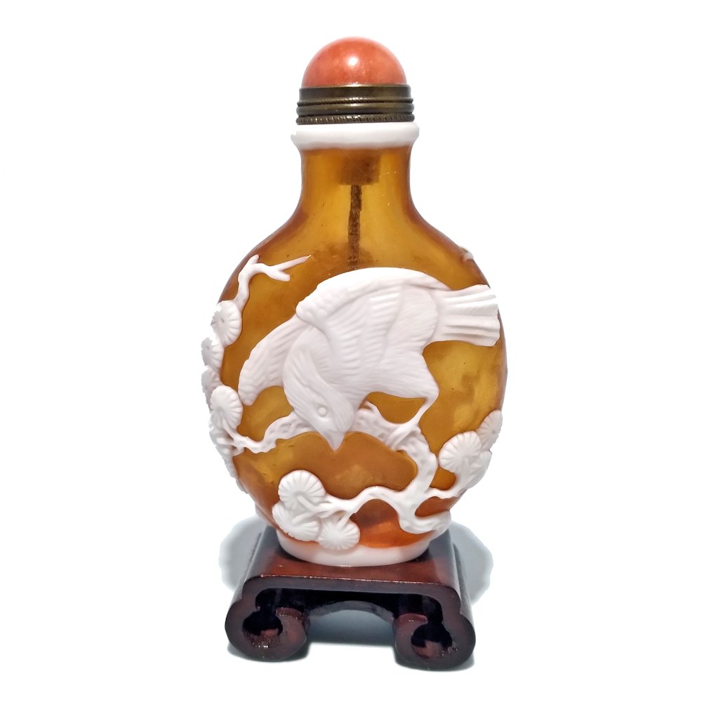 FINE CHINESE PEKING GLASS SNUFF BOTTLE BIRDS QIANLONG SEAL (1 of 8)