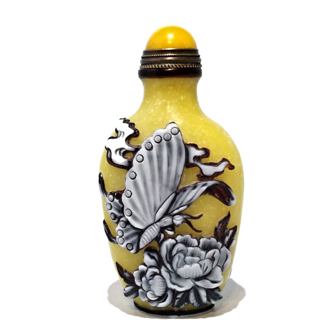 FINE CHINESE PEKING GLASS SNUFF BOTTLE BUTTERFLIES CLOUDS FLOWERS QIANLONG SEAL (1 of 7)