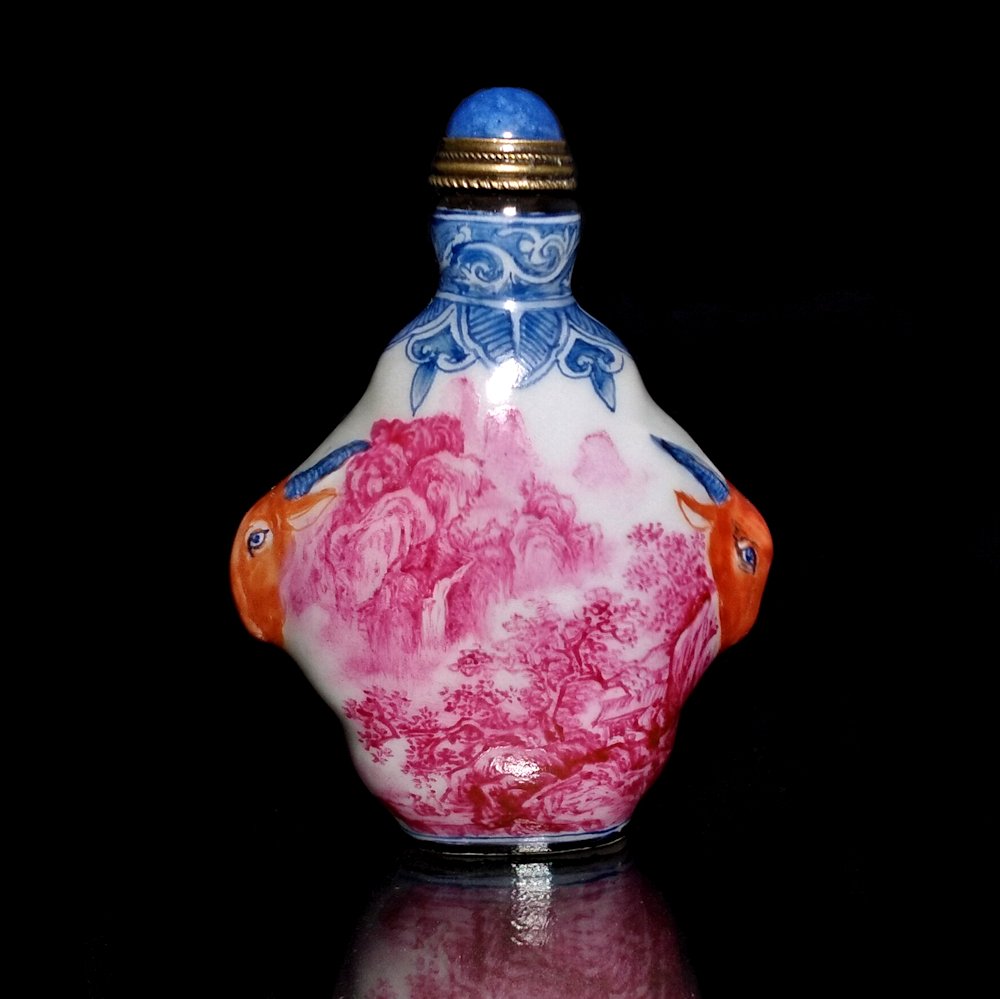 VERY FINE CHINESE ENAMEL PORCELAIN SNUFF BOTTLE LANDSCAPE QIANLONG MARK (1 of 9)