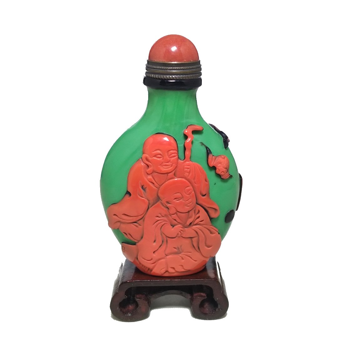 A FINELY CARVED CHINESE OVERLAY SNUFF BOTTLE FIGURAL (1 of 9)