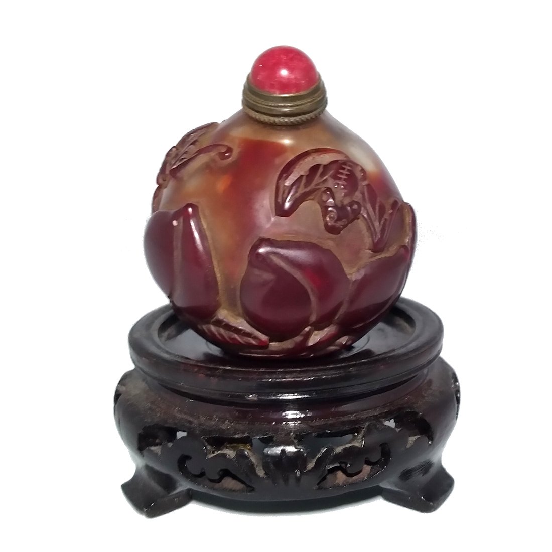 BEAUTIFUL CHINESE PEKING GLASS SNUFF BOTTLE PEACH SHAPE (1 of 8)