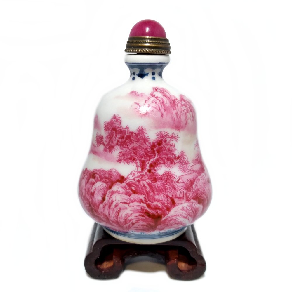 FINE CHINESE SNUFF BOTTLE PORCELAIN SIGNED LANDSCAPE YONGZHENG MARK (1 of 7)