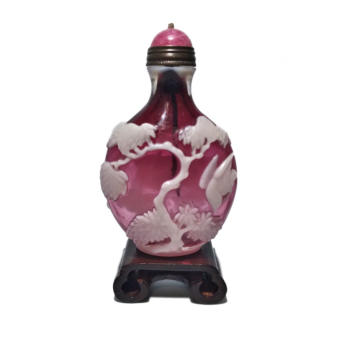 AN EXQUISITE ANTIQUE CHINESE PEKING GLASS SNUFF BOTTLE 18-19TH C GEESE HAWK (1 of 9)