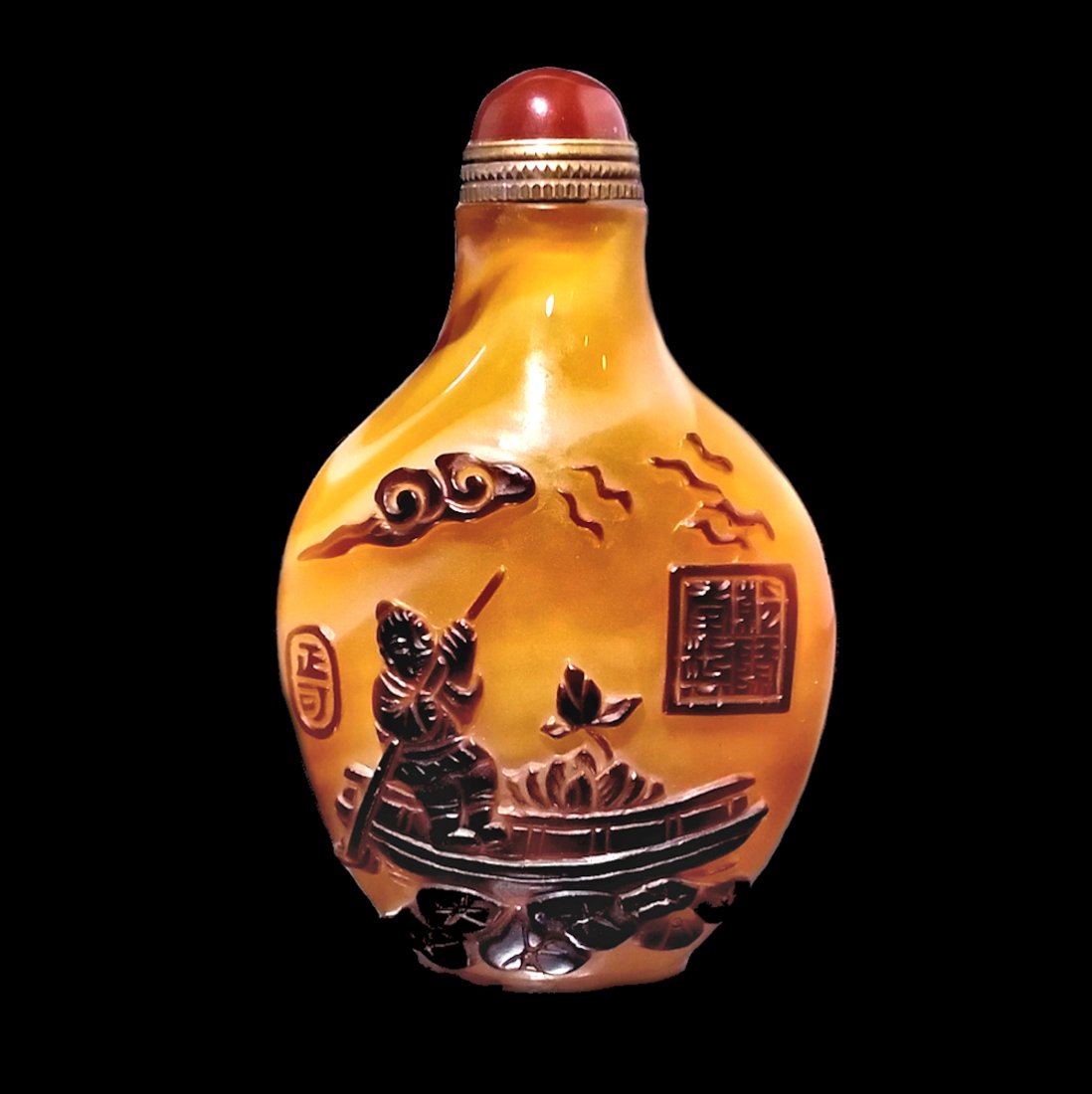 FINE ANTIQUE CHINESE PEKING GLASS SNUFF BOTTLE QIANLONG SEAL IMMORTAL (1 of 8)