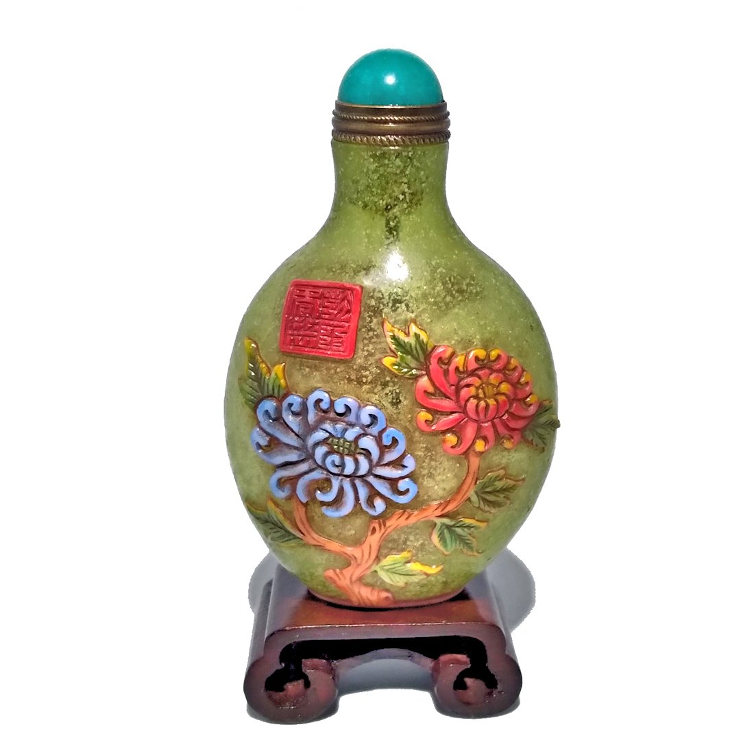 FINE CHINESE CARVED PEKING GLASS SNUFF BOTTLE FLOWERS BUTTERFLY QIANLONG SEAL (1 of 9)