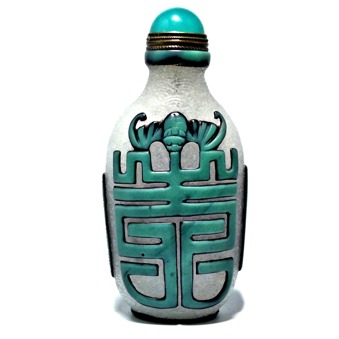 CHINESE PEKING GLASS SNUFF BOTTLE LONGEVITY BATS QIANLONG SEAL (1 of 6)