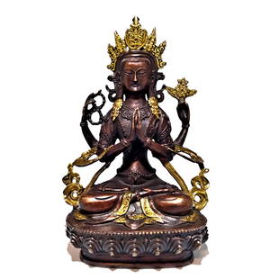 FABULOUS SINO TIBETAN BRONZE STATUE FIGURE QUANYIN TARA 8 INCHES: THE BEAUTIFULLY DETAILED BRONZE BUDDHIST STATUE FEATURES TARA SEATED ON A LOTUS, IN MEDITATION. THE BRONZE WITH DARK PATINA AND GILT ACCENTS. THE STATUE IS 8 INCHES TALL. STANDS ARE FOR DISPLAY ONLY,