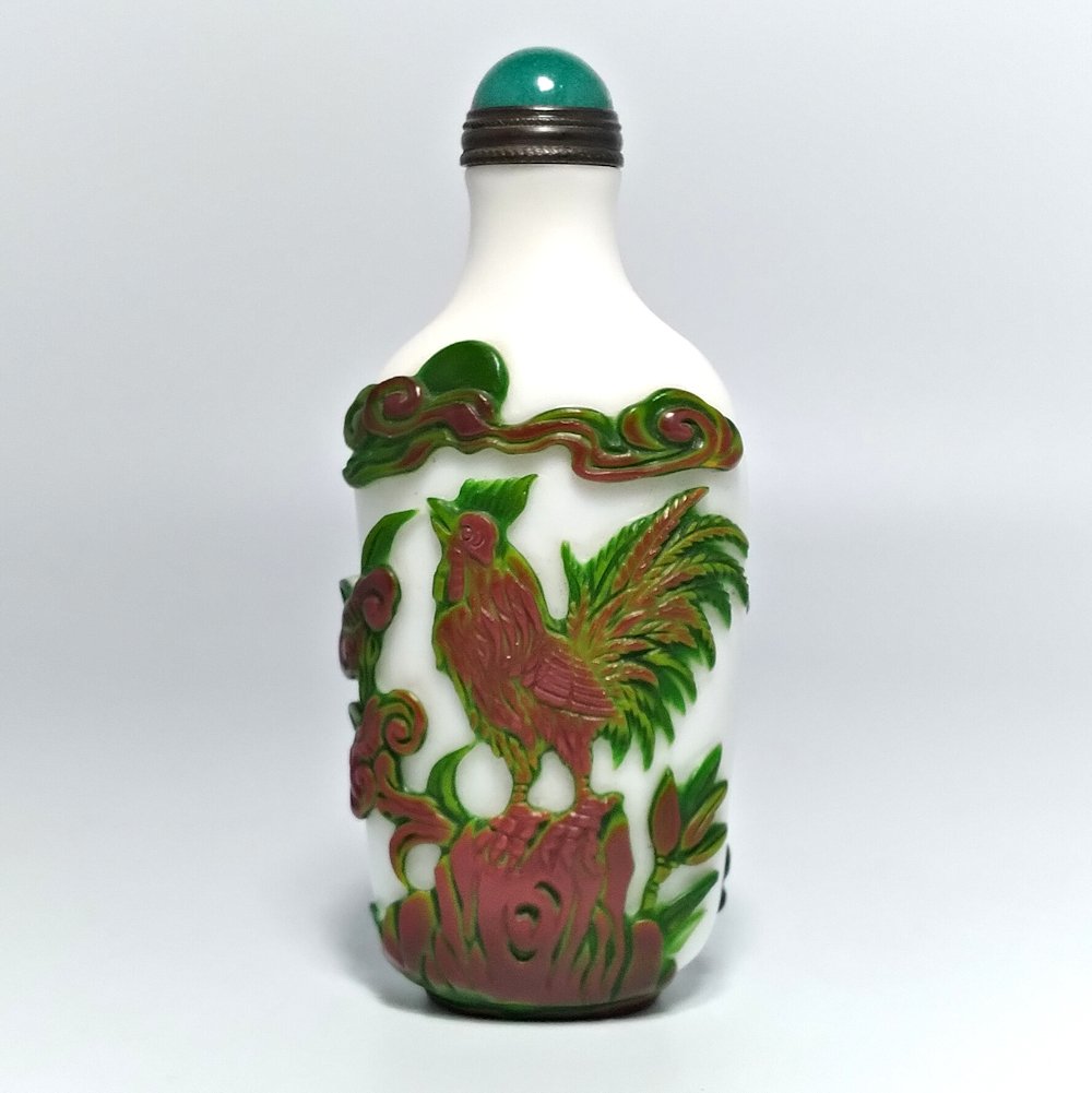 SUPERB SIGNED CHINESE SNUFF BOTTLE RARE COLORS ROOSTER (1 of 8)