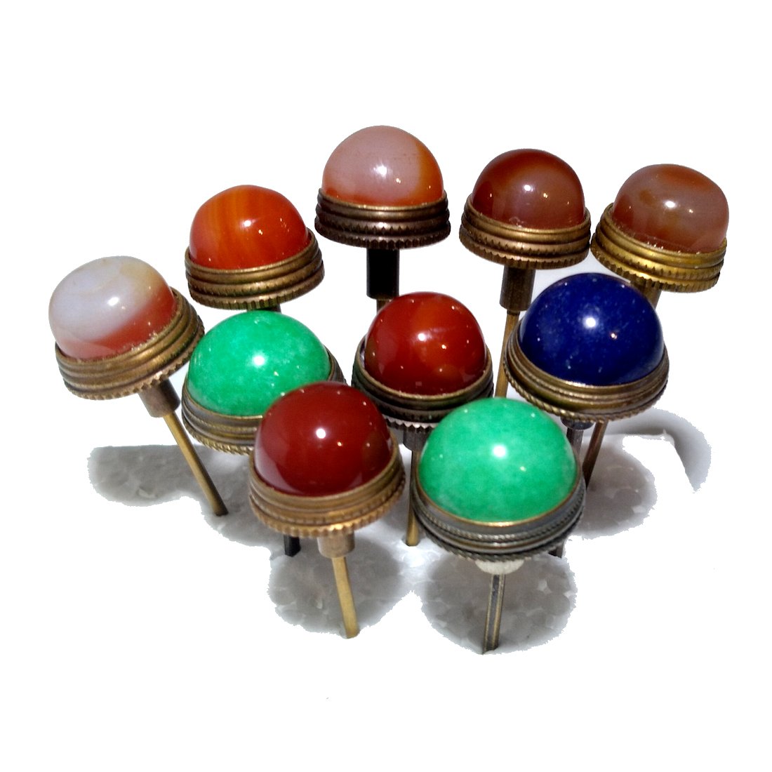 10 SNUFF BOTTLE COVERS, ALL STONES, VARIOUS SIZES (1 of 2)