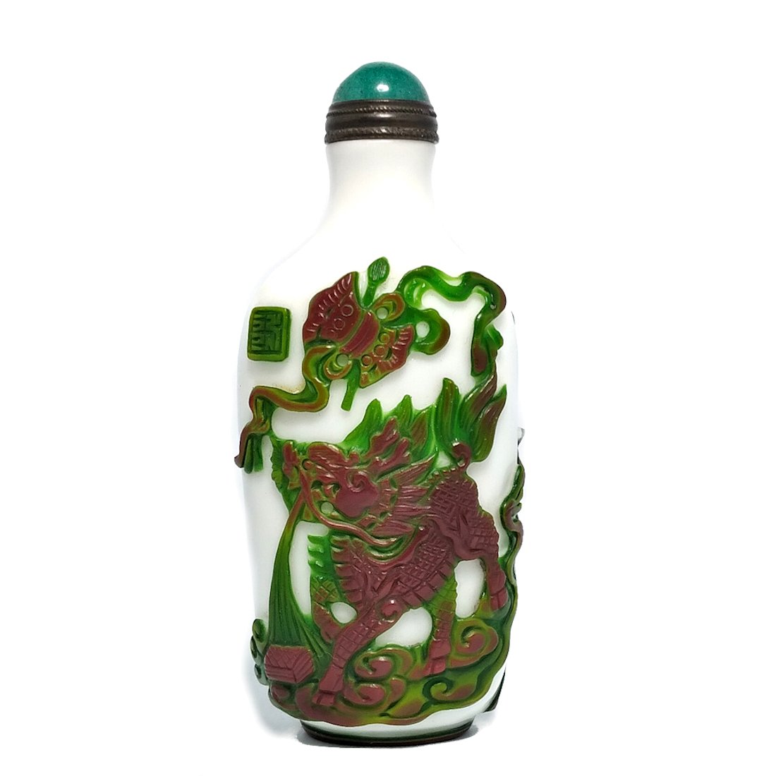 FINE SIGNED CHINESE SNUFF BOTTLE RARE COLORS ROOSTER KYLIN DRAGON ROOSTER (1 of 6)