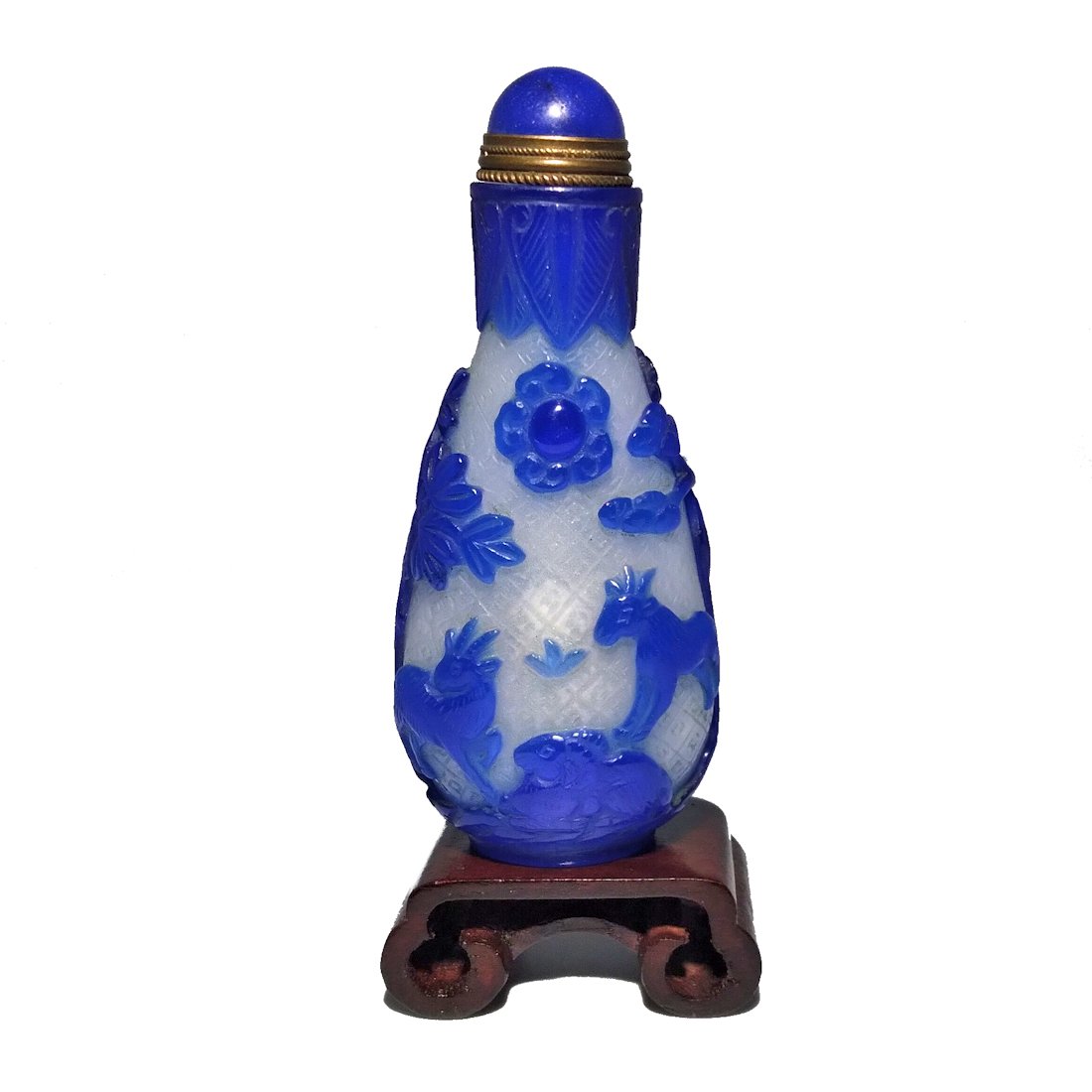 GREAT CHINESE  PEKING GLASS SNUFF BOTTLE ELDER GOATS TREES QING (1 of 7)