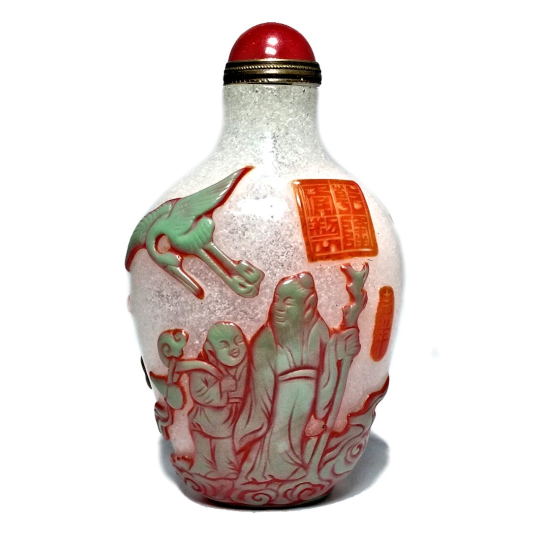 LOVELY CHINESE PEKING GLASS SNUFF BOTTLE IMMORTAL QIANLONG SEAL (1 of 7)