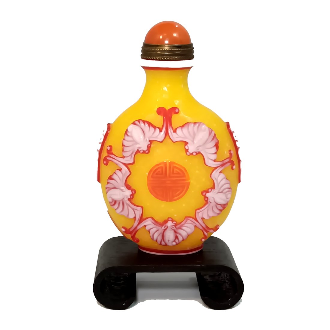 SUPERB CHINESE PEKING GLASS  SNUFF BOTTLE BATS SHOU QIANLONG SEAL (1 of 11)