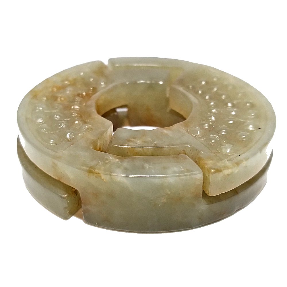 A VERY FINE ANTIQUE CHINESE ARCHAISTIC JADE PUZZLE BUCKLE BI (1 of 6)