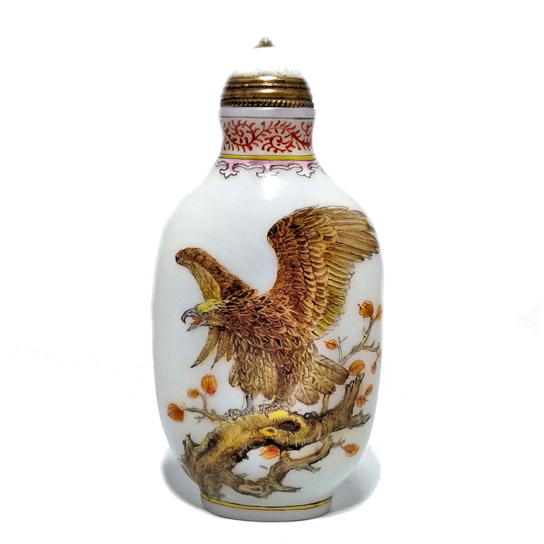 MAGNIFICENT CHINESE ENAMEL SNUFF BOTTLE EAGLE QIANLONG MARK (1 of 8)