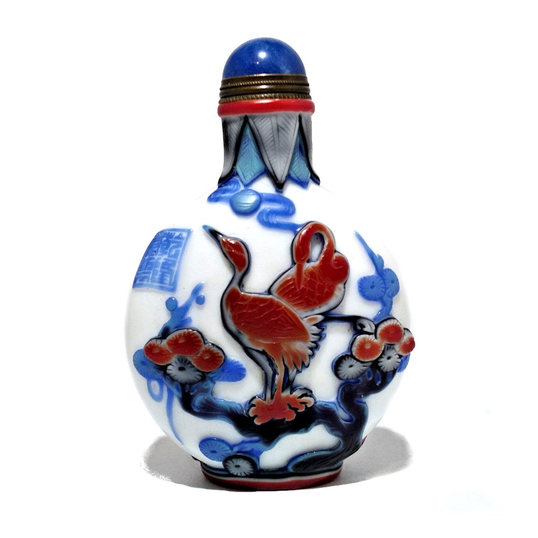 LARGE CHINESE PEKING GLASS SNUFF BOTTLE 6 COLORS QIANLONG SEAL (1 of 6)