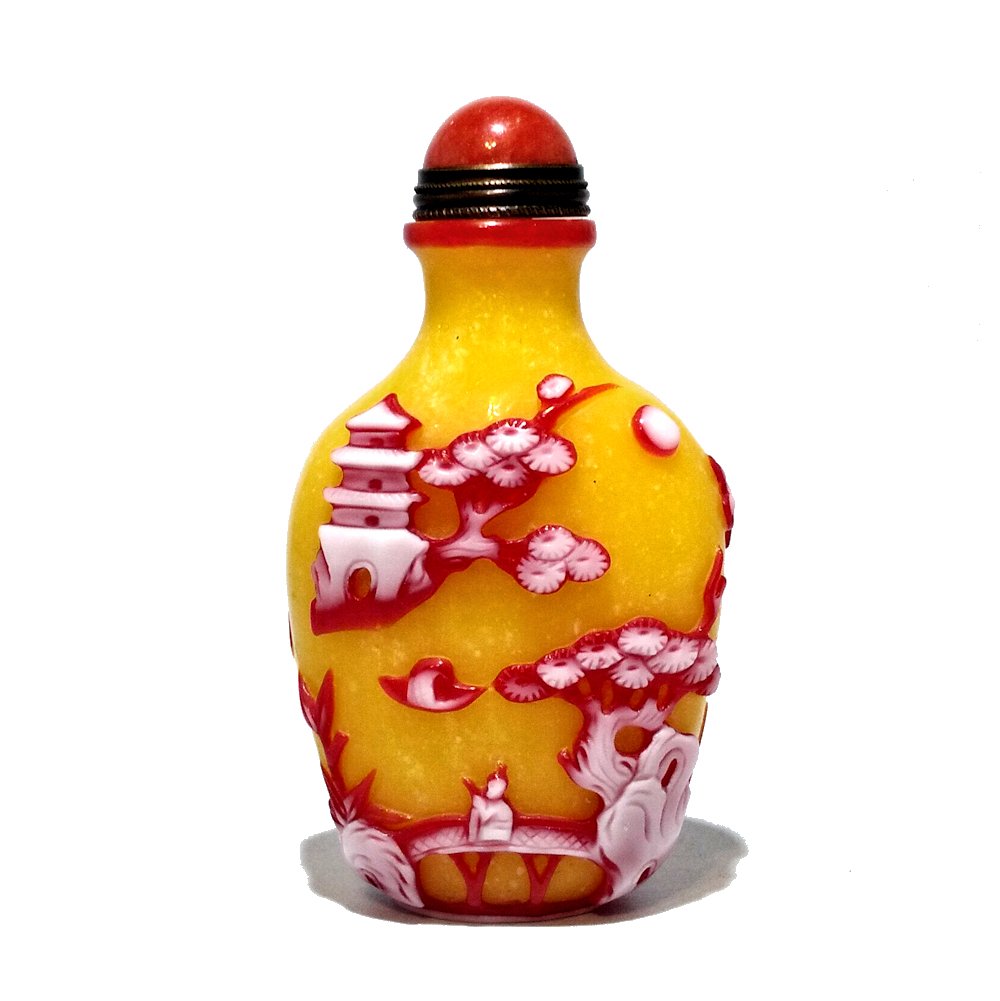 FINE CHINESE PEKING GLASS SNUFF BOTTLE BOATS LANDSCAPE QIANLONG SEAL (1 of 6)