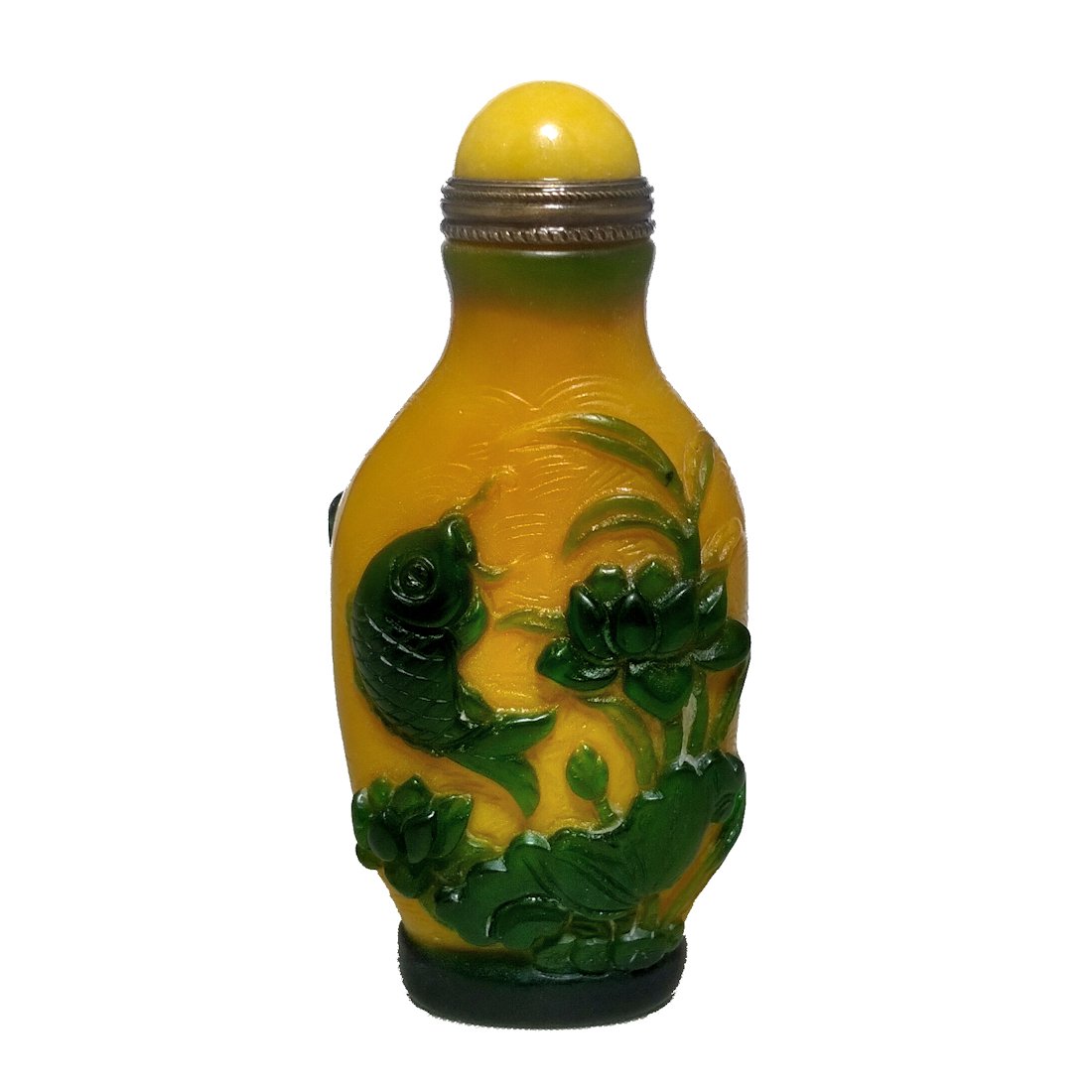 FABULOUS CHINESE PEKING GLASS SNUFF BOTTLE KOI LOTUS (1 of 10)